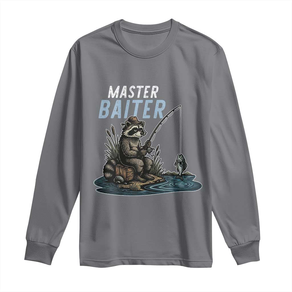 Funny Raccoon Fishing Long Sleeve Shirt Master Baiter Fisherman TS14 Charcoal Print Your Wear
