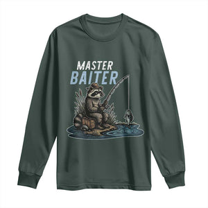 Funny Raccoon Fishing Long Sleeve Shirt Master Baiter Fisherman TS14 Dark Forest Green Print Your Wear