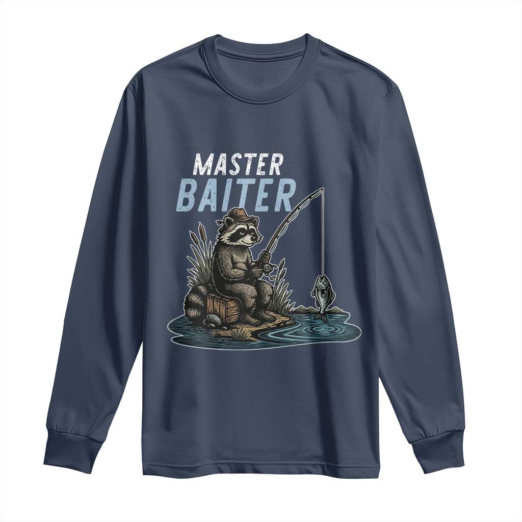 Funny Raccoon Fishing Long Sleeve Shirt Master Baiter Fisherman TS14 Navy Print Your Wear