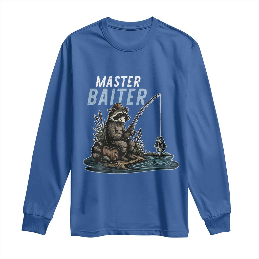 Funny Raccoon Fishing Long Sleeve Shirt Master Baiter Fisherman TS14 Royal Blue Print Your Wear