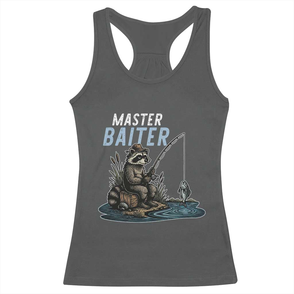 Funny Raccoon Fishing Racerback Tank Top Master Baiter Fisherman TS14 Dark Heather Print Your Wear