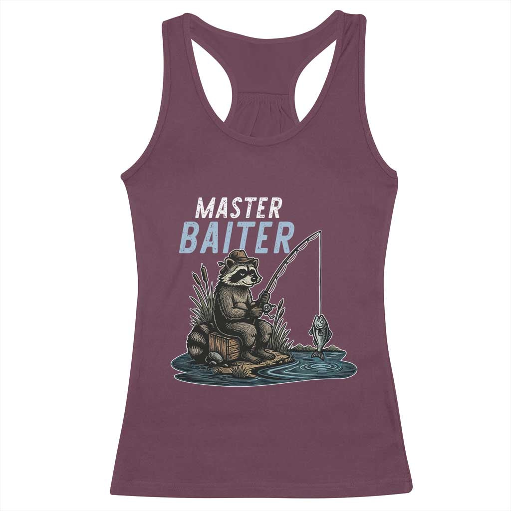 Funny Raccoon Fishing Racerback Tank Top Master Baiter Fisherman TS14 Maroon Print Your Wear