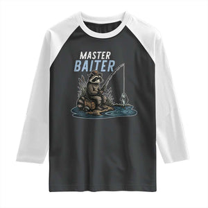 Funny Raccoon Fishing Raglan Shirt Master Baiter Fisherman TS14 Black White Print Your Wear