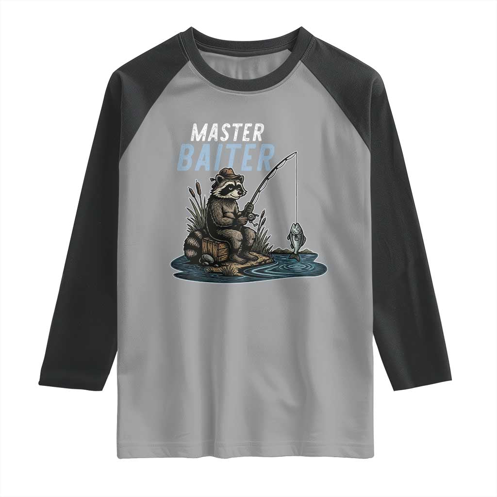 Funny Raccoon Fishing Raglan Shirt Master Baiter Fisherman TS14 Sport Gray Black Print Your Wear