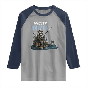 Funny Raccoon Fishing Raglan Shirt Master Baiter Fisherman TS14 Sport Gray Navy Print Your Wear