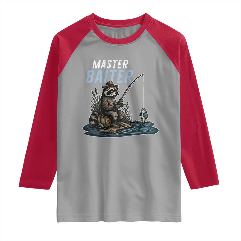 Funny Raccoon Fishing Raglan Shirt Master Baiter Fisherman TS14 Sport Gray Red Print Your Wear