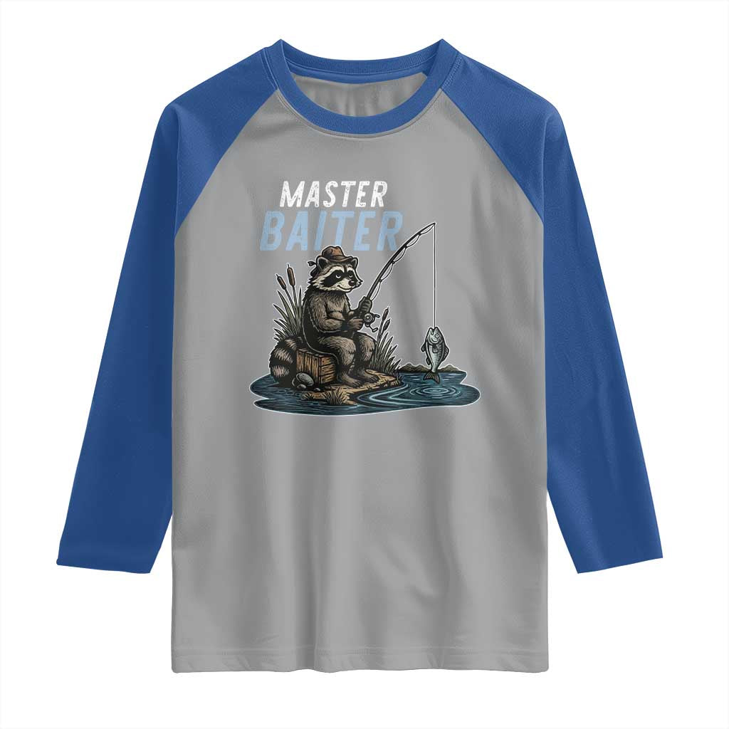 Funny Raccoon Fishing Raglan Shirt Master Baiter Fisherman TS14 Sport Gray Royal Print Your Wear