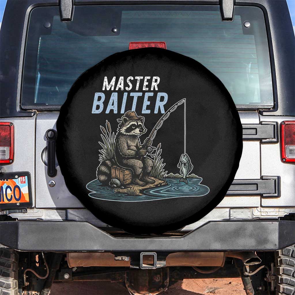 Funny Raccoon Fishing Spare Tire Cover Master Baiter Fisherman TS14 No hole Black Print Your Wear