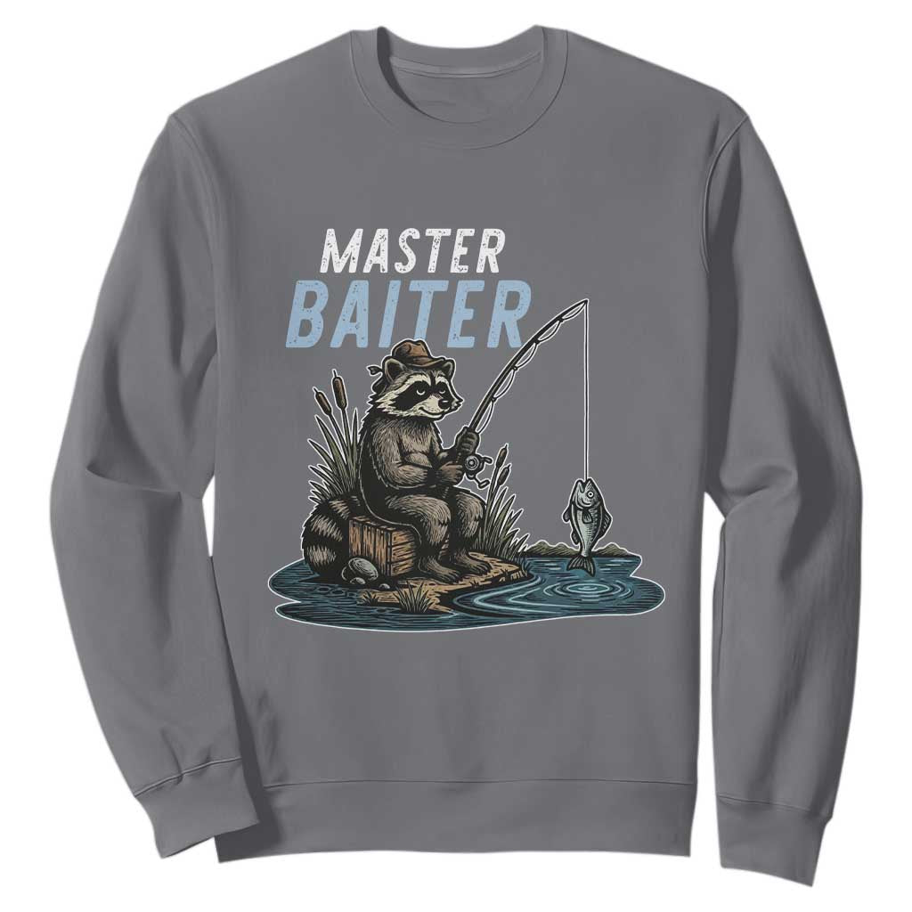 Funny Raccoon Fishing Sweatshirt Master Baiter Fisherman TS14 Charcoal Print Your Wear