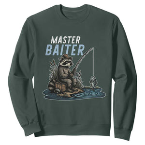 Funny Raccoon Fishing Sweatshirt Master Baiter Fisherman TS14 Dark Forest Green Print Your Wear