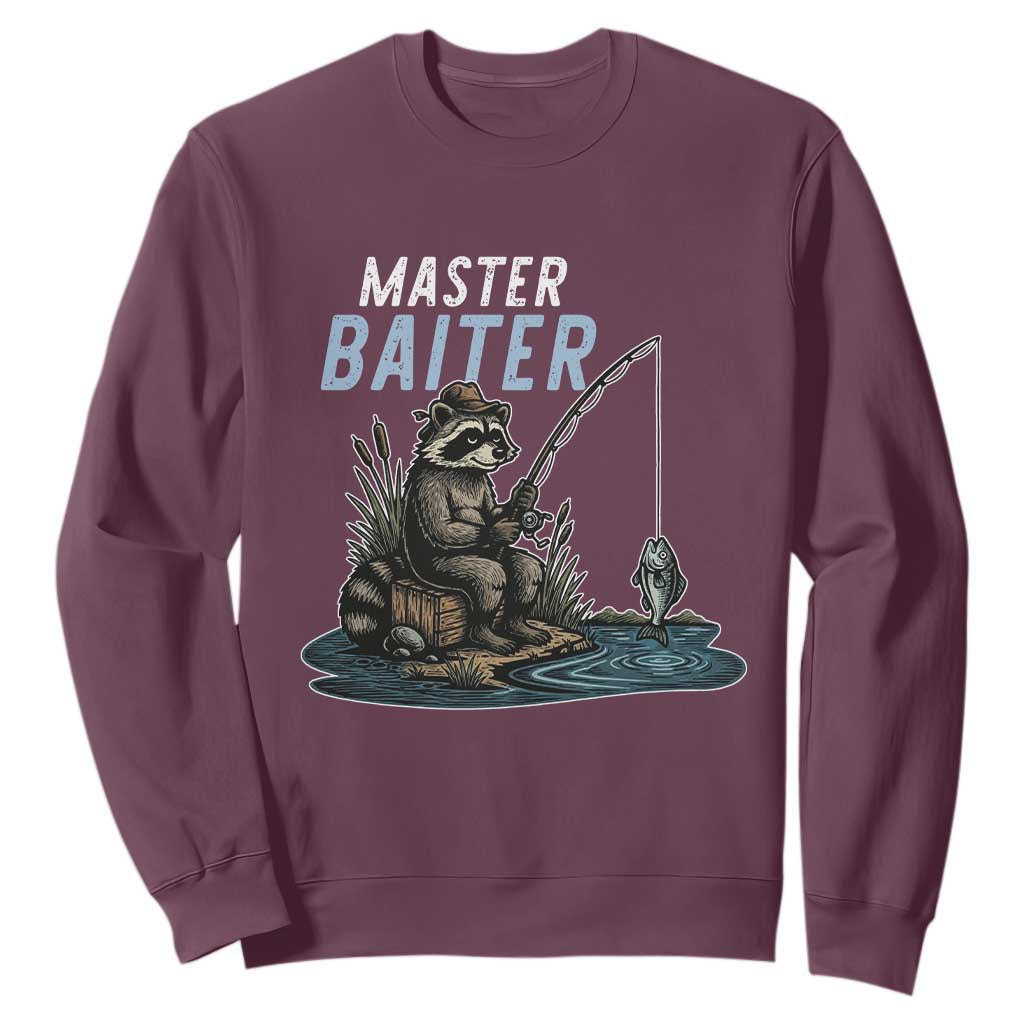 Funny Raccoon Fishing Sweatshirt Master Baiter Fisherman TS14 Maroon Print Your Wear