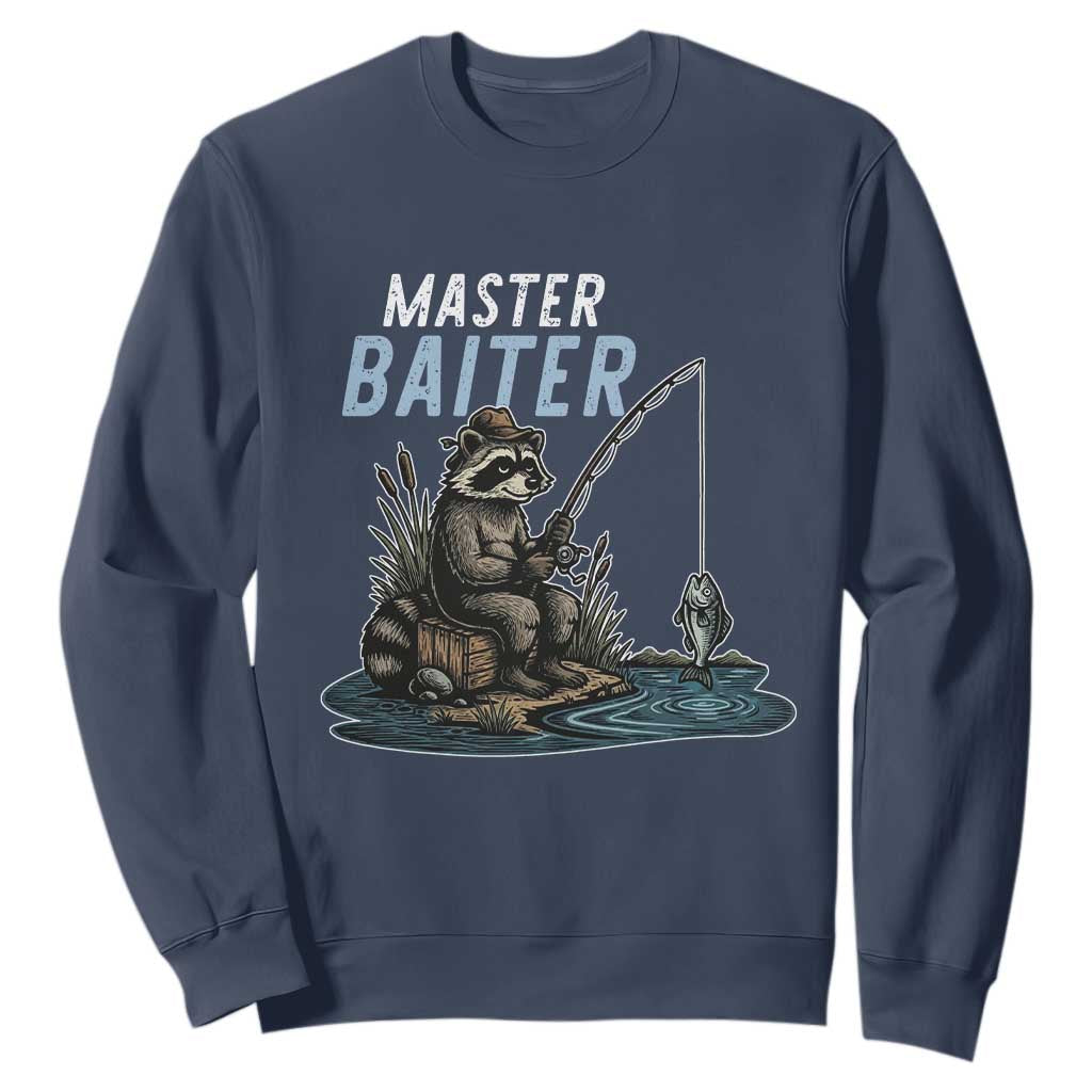 Funny Raccoon Fishing Sweatshirt Master Baiter Fisherman TS14 Navy Print Your Wear