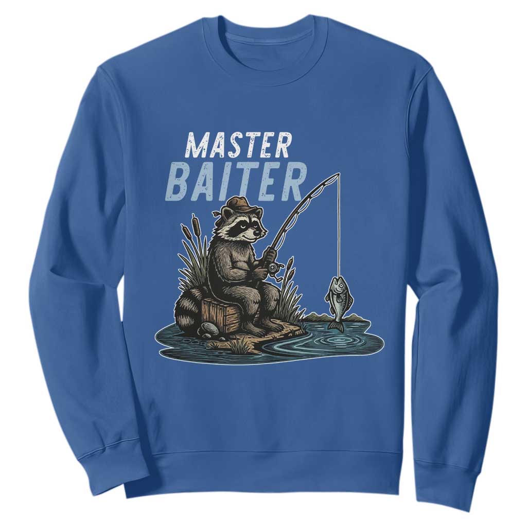 Funny Raccoon Fishing Sweatshirt Master Baiter Fisherman TS14 Royal Blue Print Your Wear