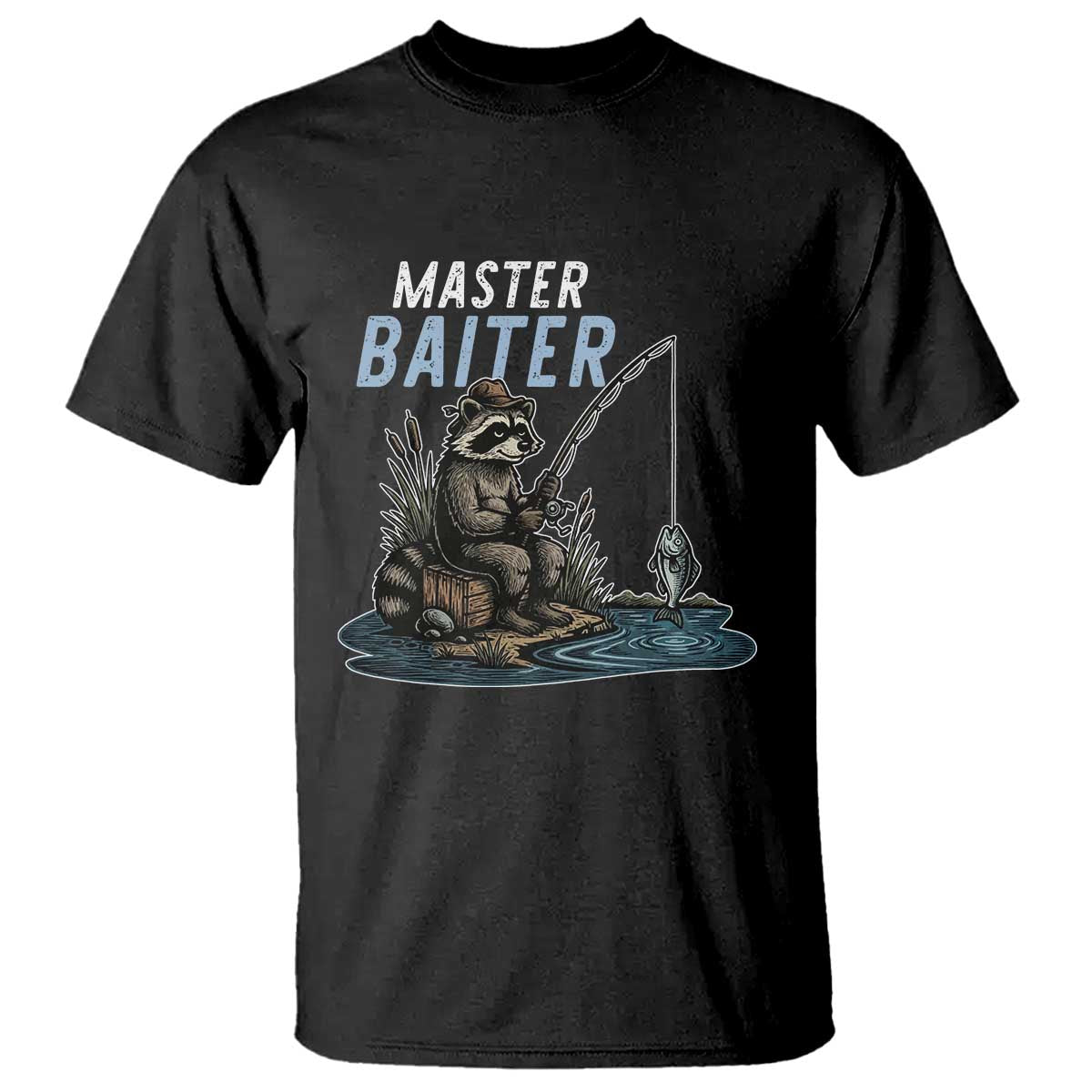 Funny Raccoon Fishing T Shirt Master Baiter Fisherman TS14 Black Print Your Wear