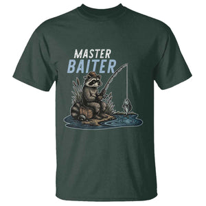 Funny Raccoon Fishing T Shirt Master Baiter Fisherman TS14 Dark Forest Green Print Your Wear