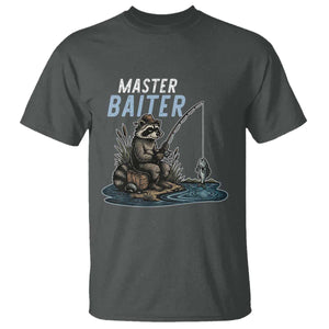 Funny Raccoon Fishing T Shirt Master Baiter Fisherman TS14 Dark Heather Print Your Wear