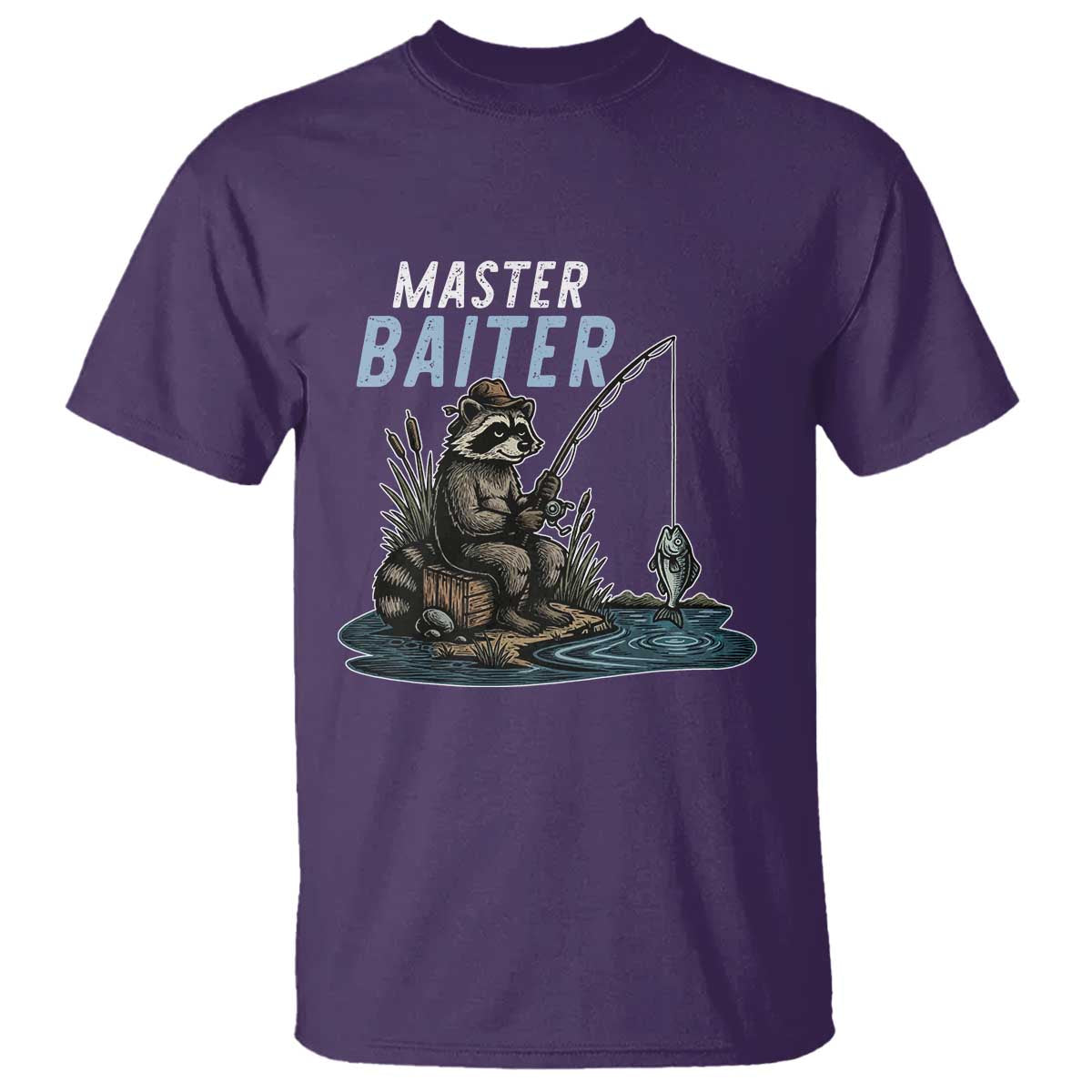 Funny Raccoon Fishing T Shirt Master Baiter Fisherman TS14 Purple Print Your Wear