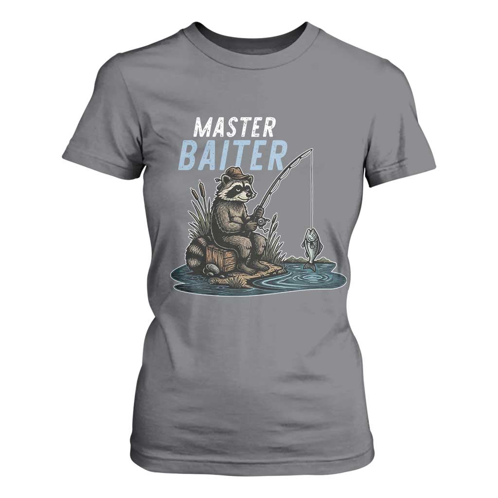 Funny Raccoon Fishing T Shirt For Women Master Baiter Fisherman TS14 Charcoal Print Your Wear