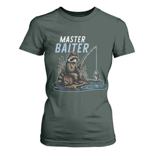 Funny Raccoon Fishing T Shirt For Women Master Baiter Fisherman TS14 Dark Forest Green Print Your Wear