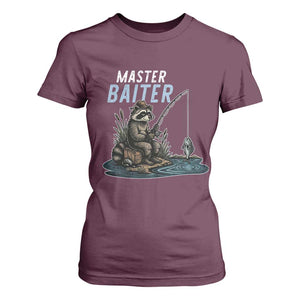 Funny Raccoon Fishing T Shirt For Women Master Baiter Fisherman TS14 Maroon Print Your Wear