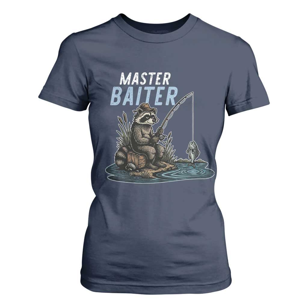 Funny Raccoon Fishing T Shirt For Women Master Baiter Fisherman TS14 Navy Print Your Wear
