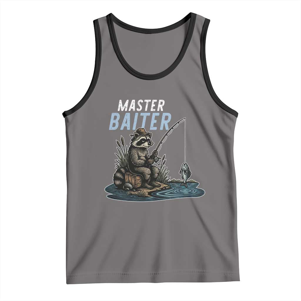 Funny Raccoon Fishing Tank Top Master Baiter Fisherman TS14 Deep Heather Black Print Your Wear