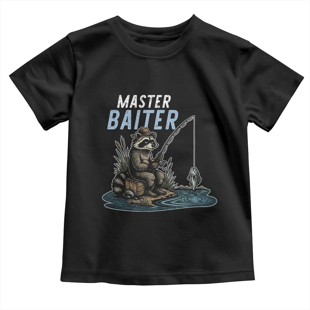Funny Raccoon Fishing Toddler T Shirt Master Baiter Fisherman TS14 Black Print Your Wear