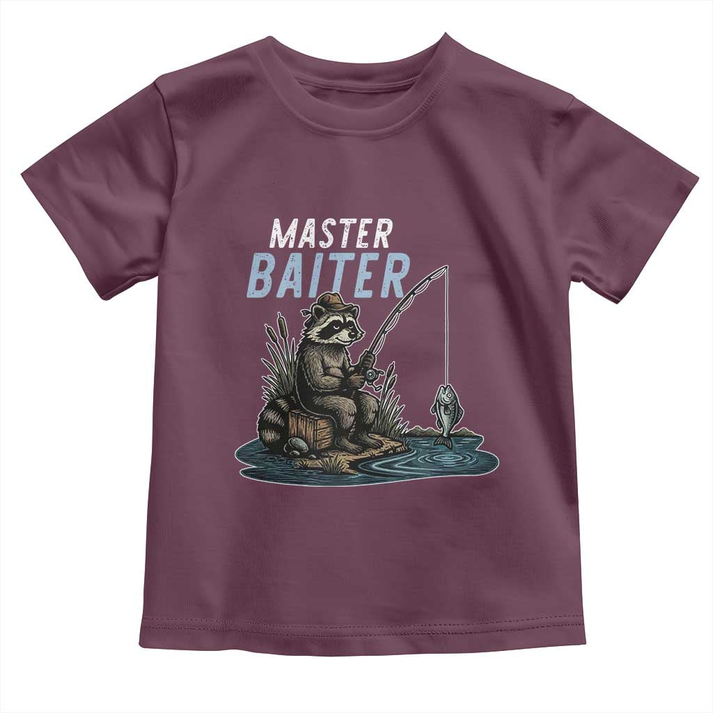 Funny Raccoon Fishing Toddler T Shirt Master Baiter Fisherman TS14 Maroon Print Your Wear