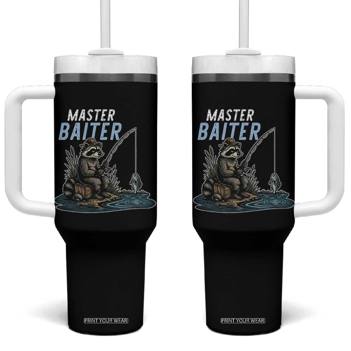 Funny Raccoon Fishing Tumbler With Handle Master Baiter Fisherman TS14 One Size: 40 oz Black Print Your Wear