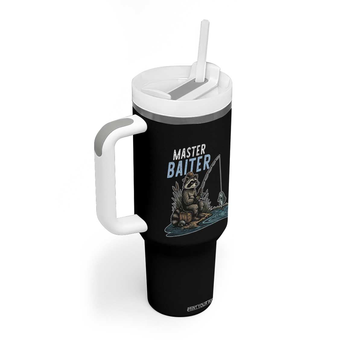 Funny Raccoon Fishing Tumbler With Handle Master Baiter Fisherman TS14 Print Your Wear