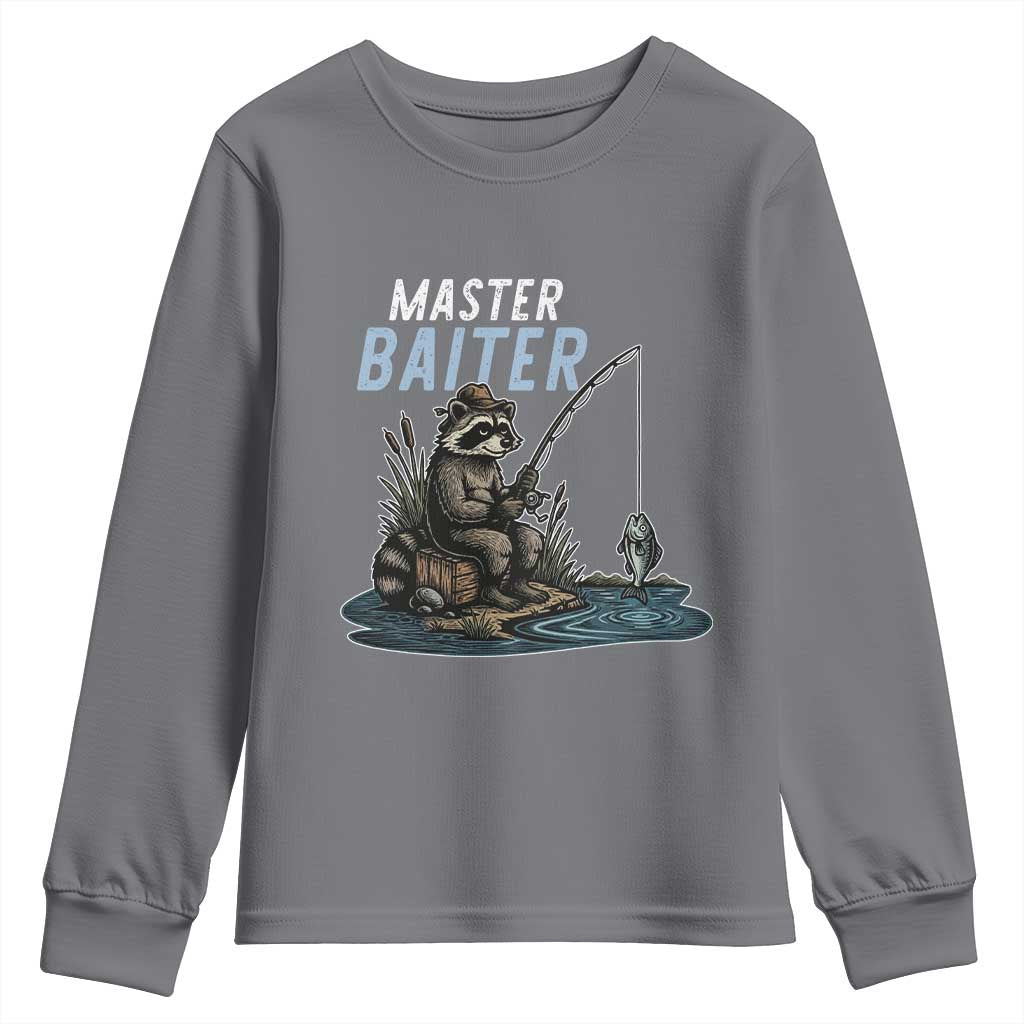 Funny Raccoon Fishing Youth Sweatshirt Master Baiter Fisherman TS14 Charcoal Print Your Wear