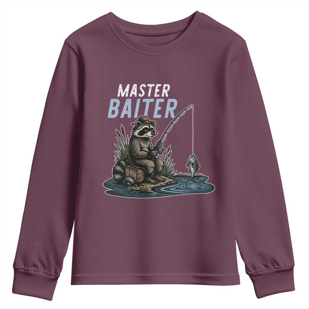 Funny Raccoon Fishing Youth Sweatshirt Master Baiter Fisherman TS14 Maroon Print Your Wear