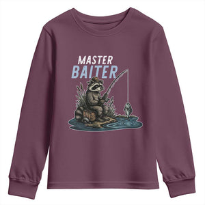 Funny Raccoon Fishing Youth Sweatshirt Master Baiter Fisherman TS14 Maroon Print Your Wear