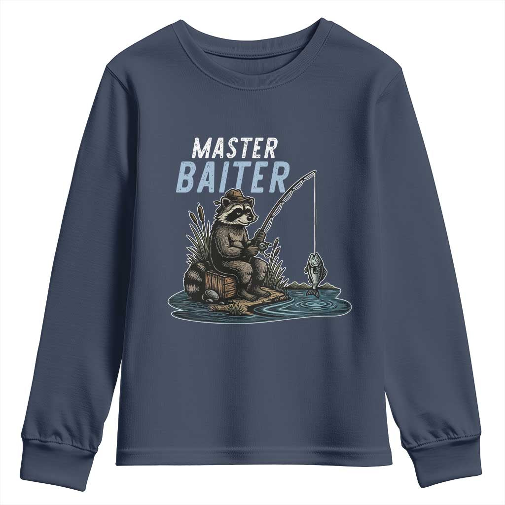 Funny Raccoon Fishing Youth Sweatshirt Master Baiter Fisherman TS14 Navy Print Your Wear