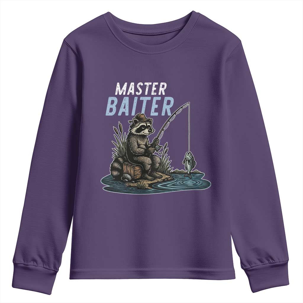 Funny Raccoon Fishing Youth Sweatshirt Master Baiter Fisherman TS14 Purple Print Your Wear