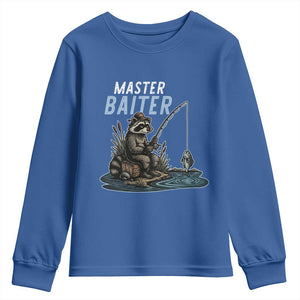 Funny Raccoon Fishing Youth Sweatshirt Master Baiter Fisherman TS14 Royal Blue Print Your Wear