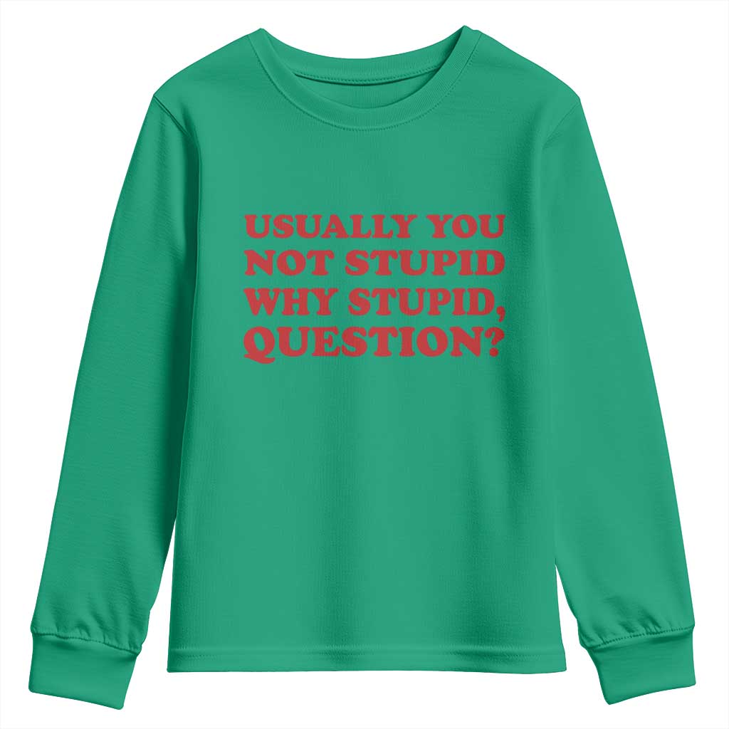 Usually You Not Stupid Why Stupid Question Youth Sweatshirt Funny Space Quote Sci Fi Book TS14 Irish Green Print Your Wear