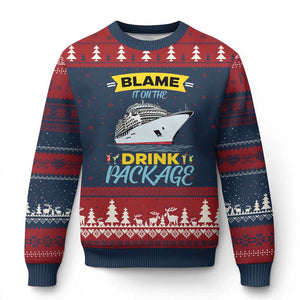 Funny Cruise Vacation Ugly Christmas Sweater Blame It On The Drink Package TS14 Navy Red Print Your Wear