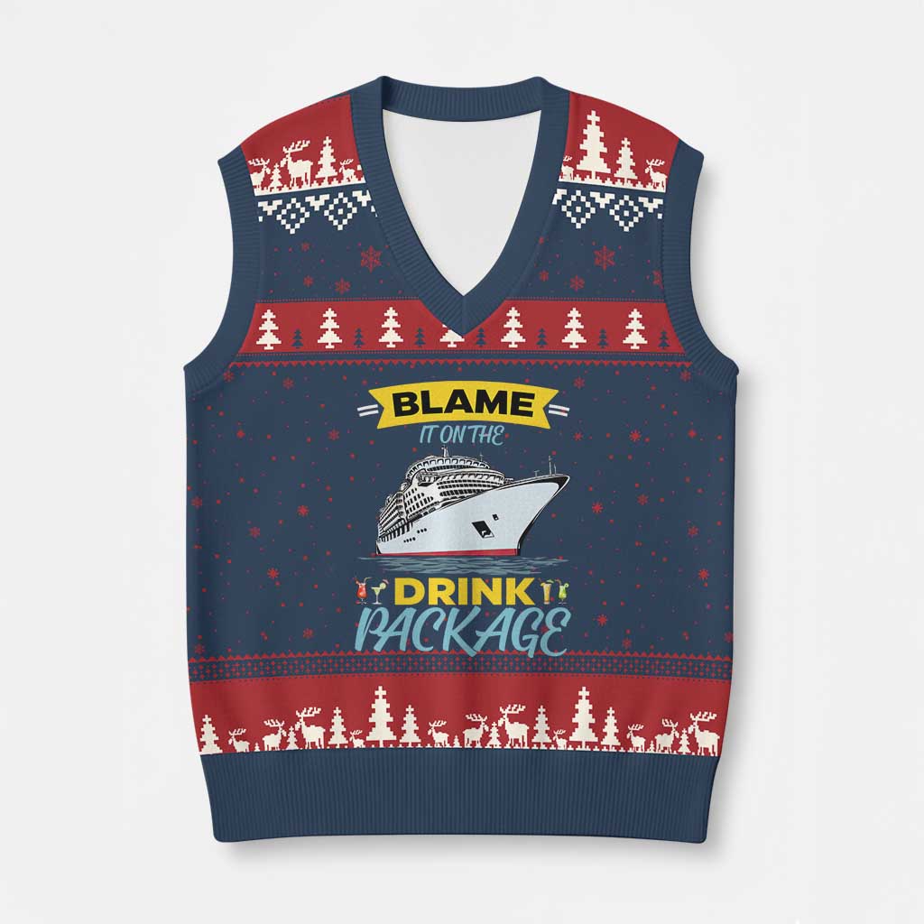 Funny Cruise Vacation V-Neck Knit Sweater Vest Blame It On The Drink Package TS14 Navy Red Print Your Wear