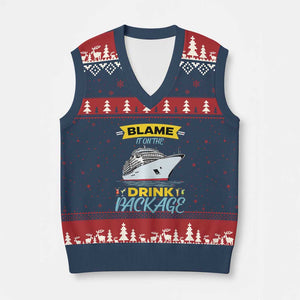 Funny Cruise Vacation V-Neck Knit Sweater Vest Blame It On The Drink Package TS14 Navy Red Print Your Wear