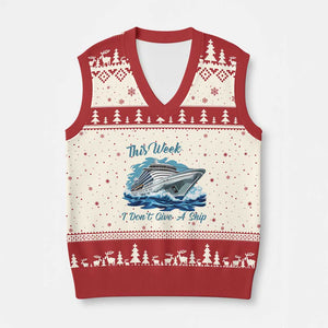 Funny Cruise Vacation V-Neck Knit Sweater Vest This Week I Do Not Give A Ship TS14 Beige Red Print Your Wear