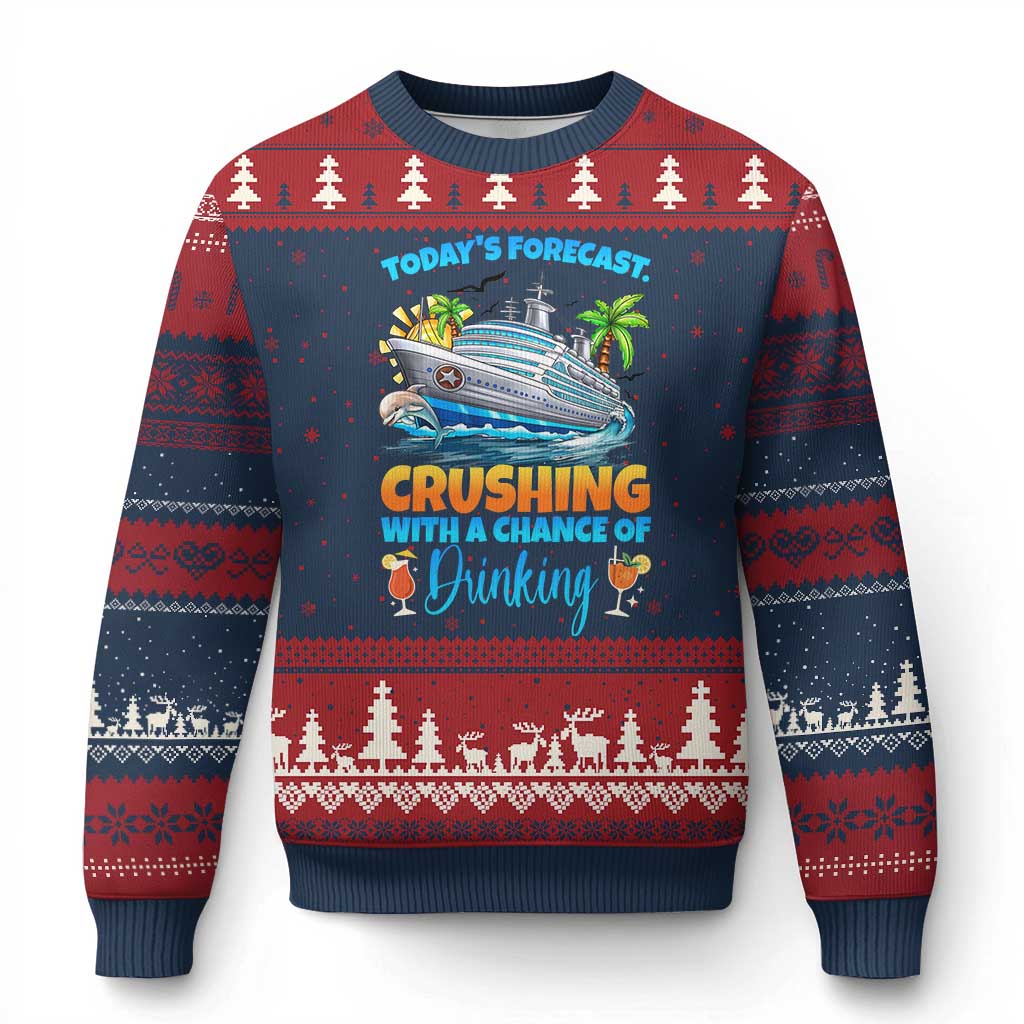 Funny Cruise Vacation Trip Drinking Ugly Christmas Sweater Today Is Forecast Cruising With A Chance Of Drinking TS14 Navy Red Print Your Wear