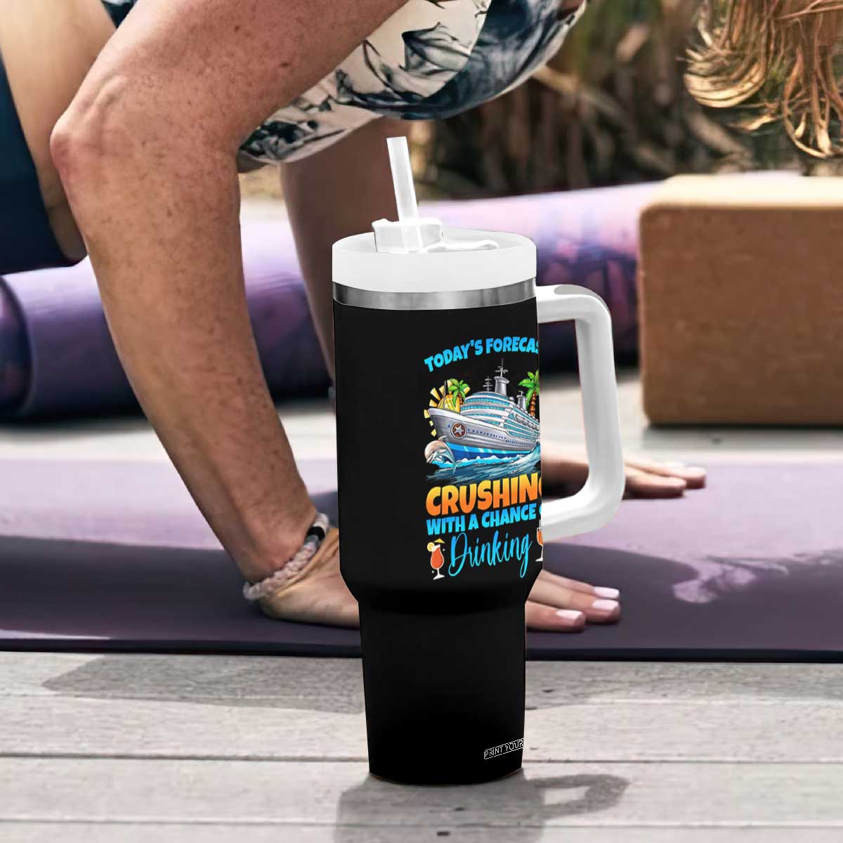 Funny Cruise Vacation Trip Drinking Tumbler With Handle Today Is Forecast Cruising With A Chance Of Drinking TS14 Print Your Wear