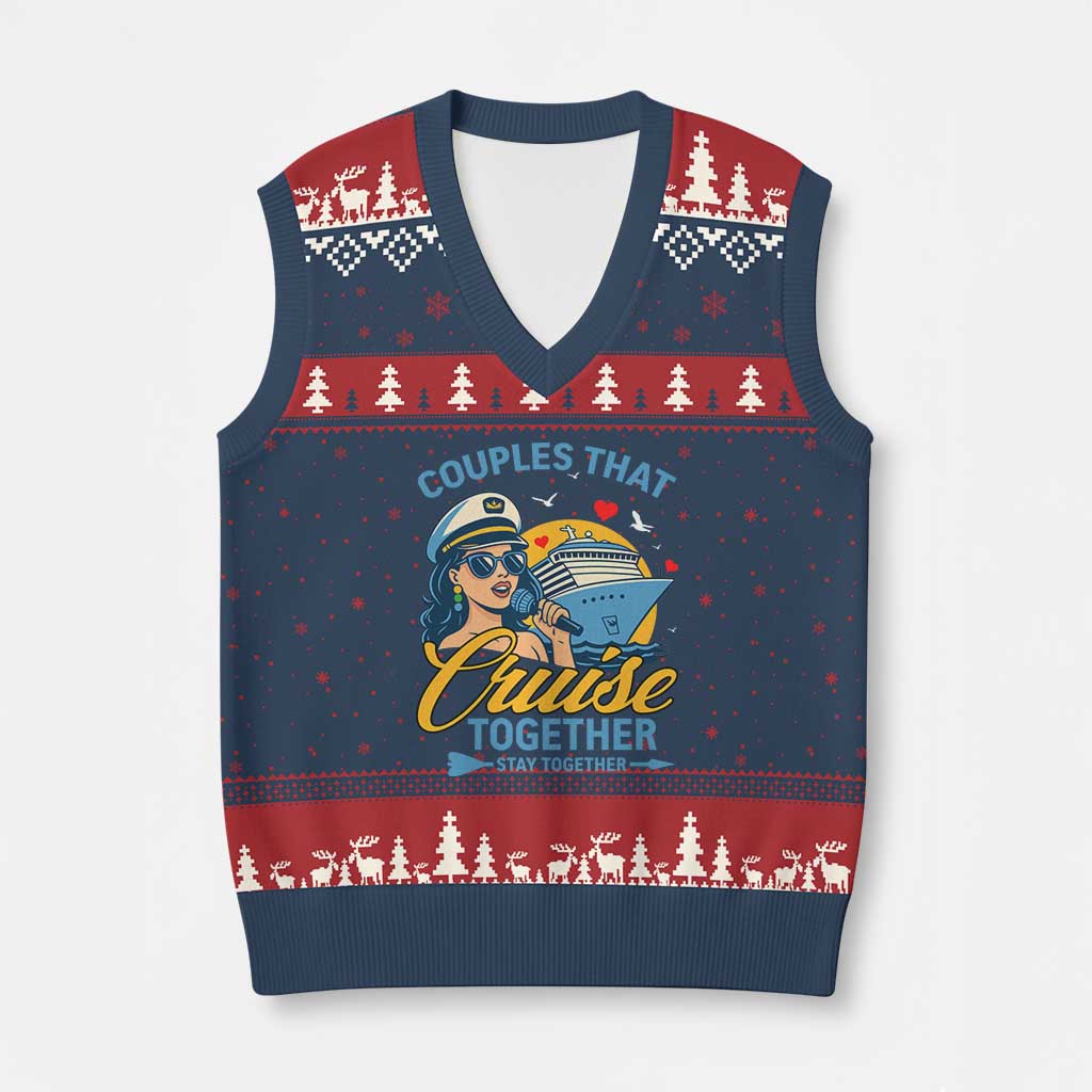 Couples That Cruise Together Stay Together V-Neck Knit Sweater Vest Funny Cruising Couples TS14 Navy Red Print Your Wear