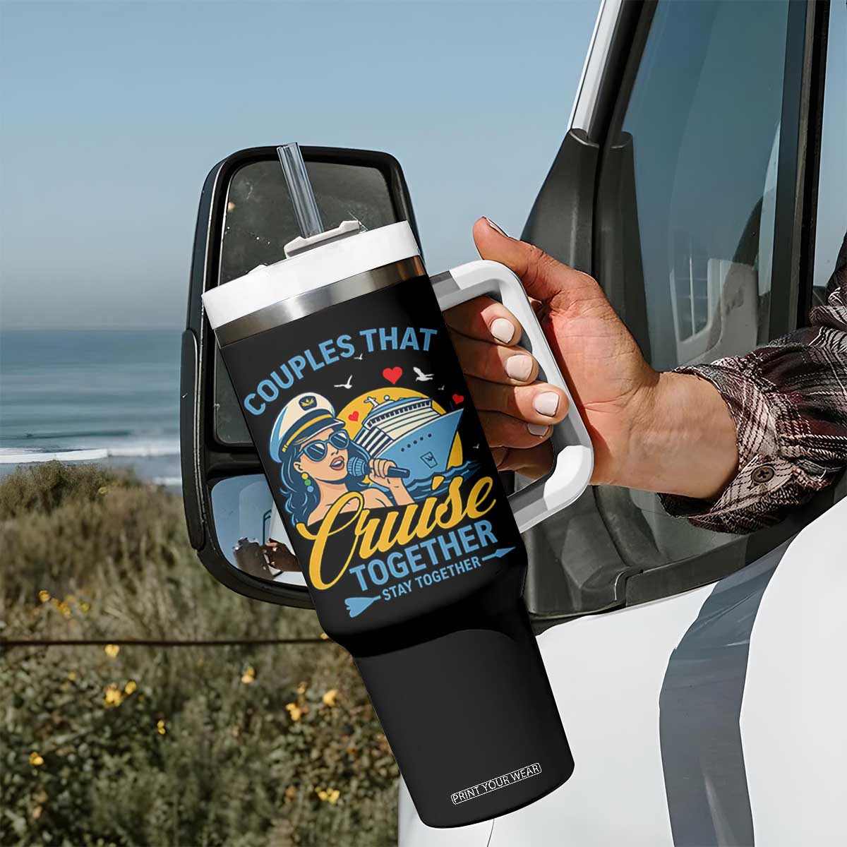 Couples That Cruise Together Stay Together Tumbler With Handle Funny Cruising Couples TS14 Print Your Wear