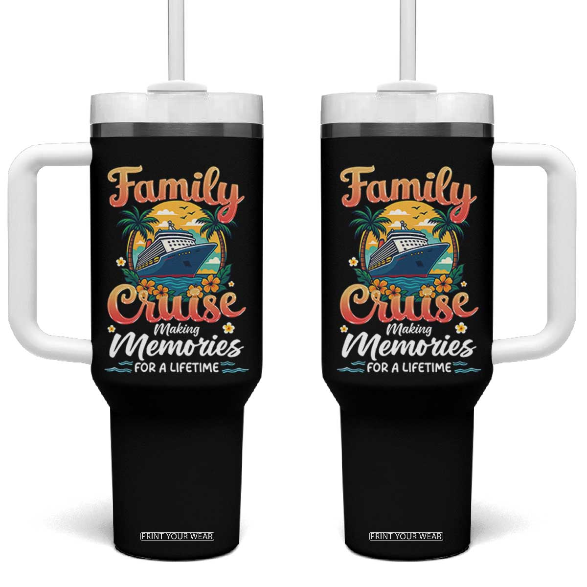 Family Cruise Making Memories For A Life Time Tumbler With Handle Funny Cruise Vacation Trip TS14 One Size: 40 oz Black Print Your Wear