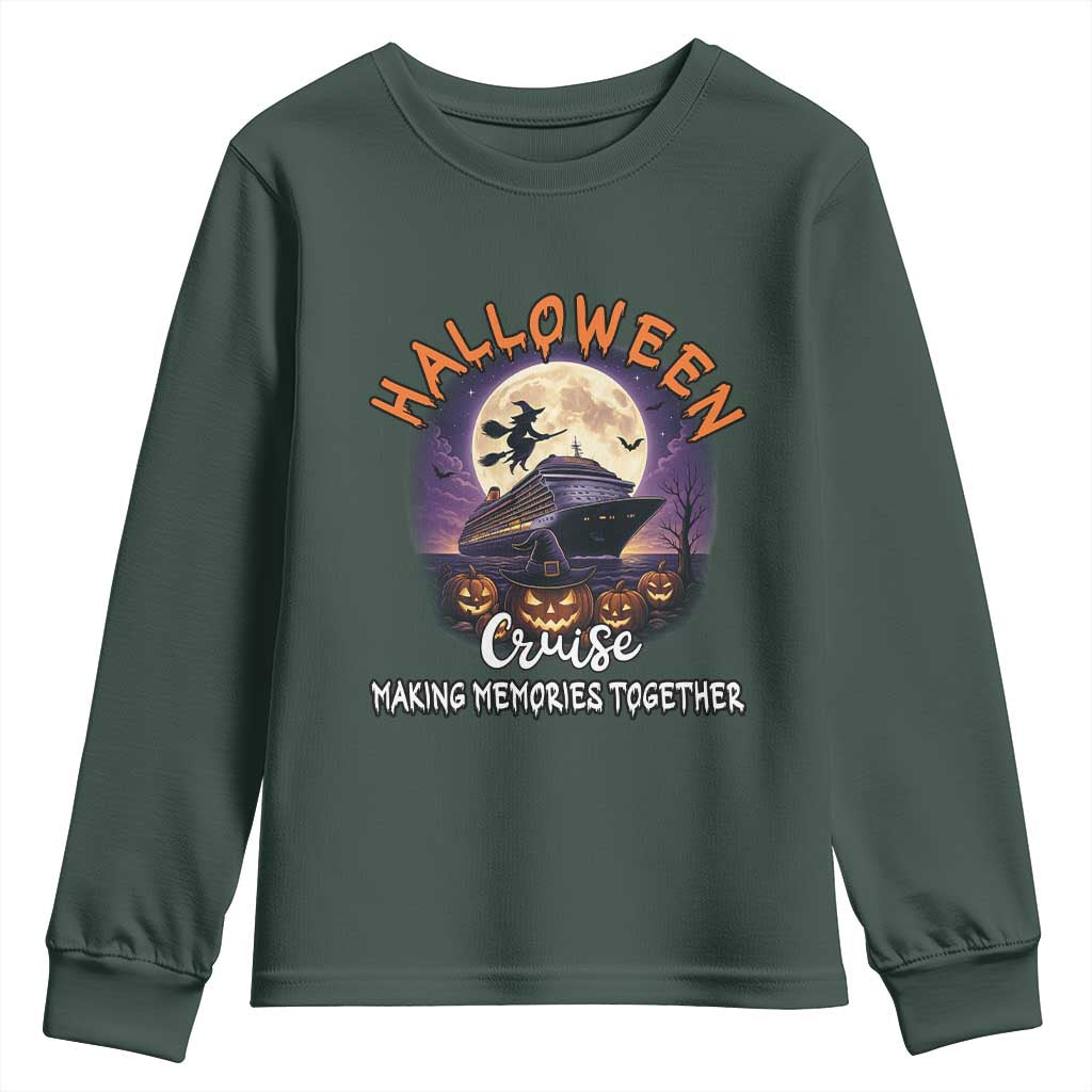 Funny Cruise Halloween Youth Sweatshirt Making Memories Together TS14 Dark Forest Green Print Your Wear