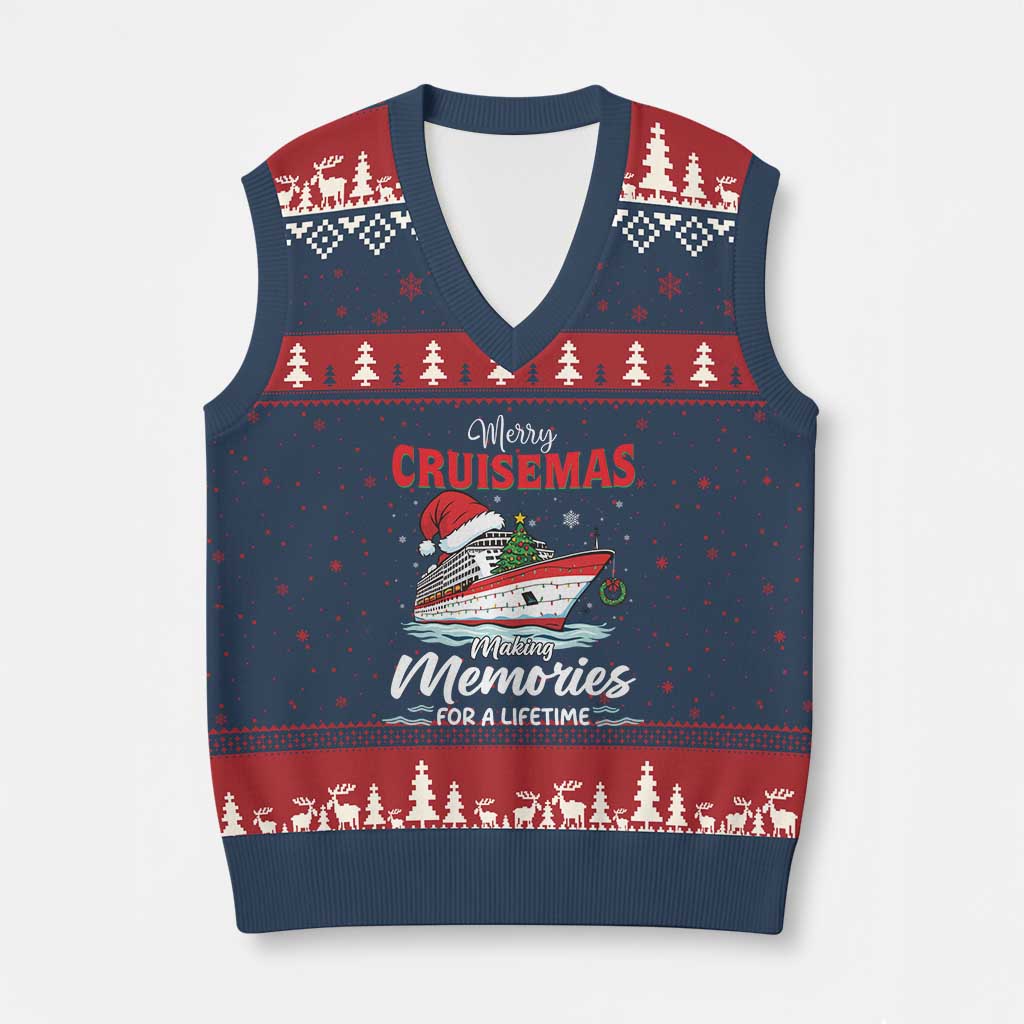 Xmas Cruise V-Neck Knit Sweater Vest Merry Cruisemas Making Memories For A Life Time TS14 Navy Red Print Your Wear