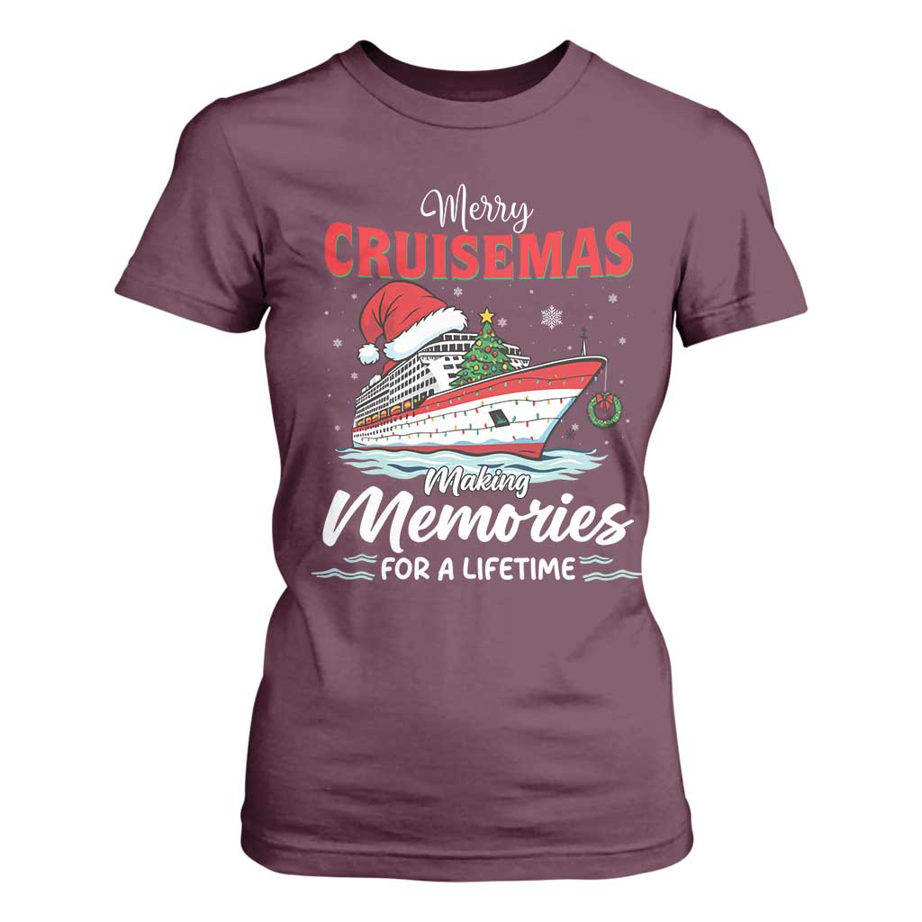 Christmas Cruise T Shirt For Women Merry Cruisemas Making Memories For A Life Time TS14 Maroon Print Your Wear