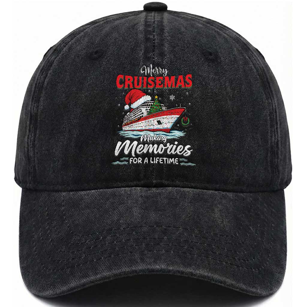 Christmas Cruise Washed Cotton Baseball Cap Merry Cruisemas Making Memories For A Life Time TS14 Washed Cap Universal Fit Black Print Your Wear